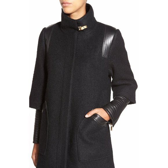 Badgley Mischka Wool & leather Coat Black XL(16) - Picture 4 of 16